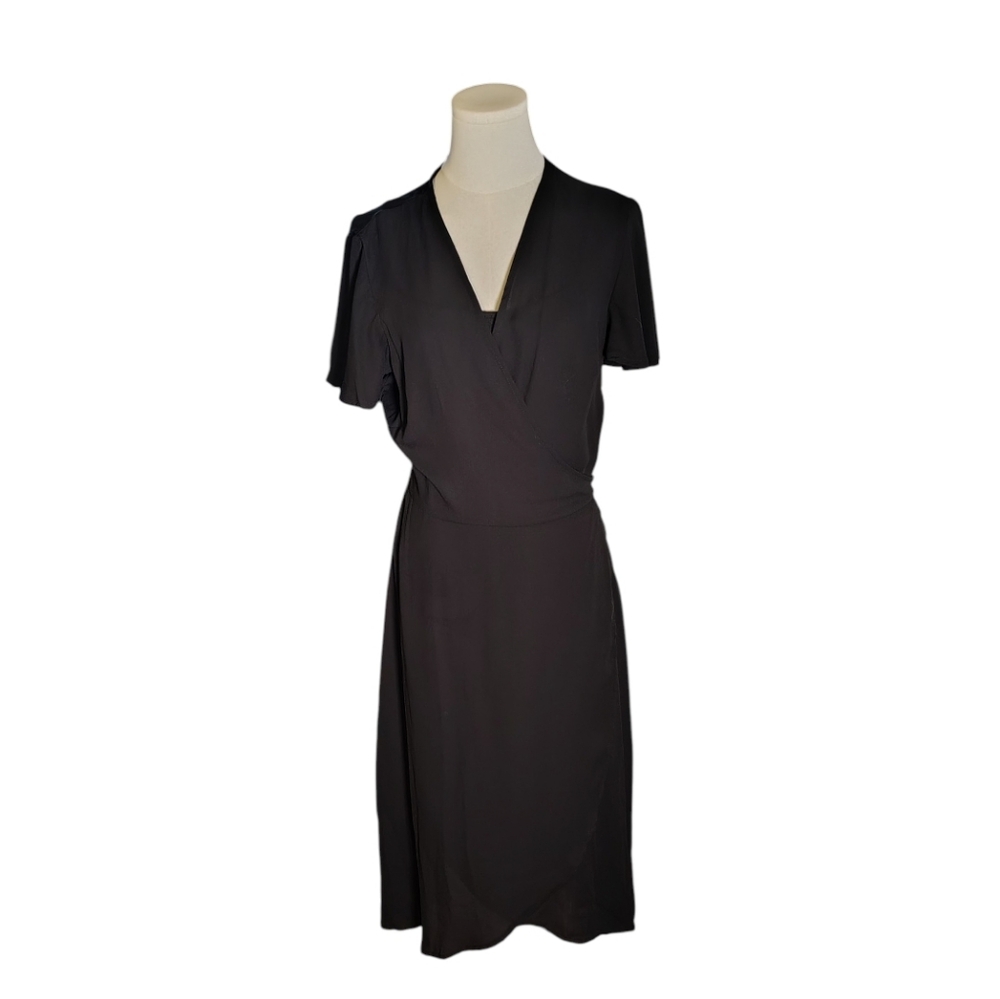 Time and Tru Inky Jet Black Classic Wrap Around Camisole Midi Dress Size Large